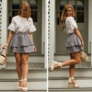 Madewell  Pleated Blue and White Plaid Mini skirt SZ- M